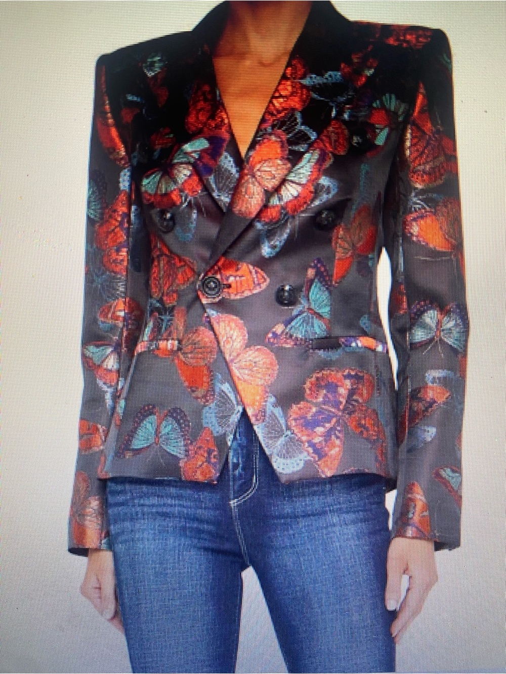 L'AGENCE Marie Black Jacquard Butterfly-Print Double Breasted Blazer. Sz 6